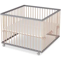 Sämann Laufgitter mit Matratze Cloud Air - grau/natur - Premium Kollektion | Gr.: 100x100 cm