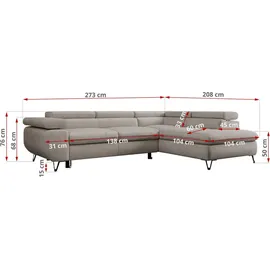 MKS Meble Eckcouch L-förmig mit Bettkasten 3-Sitzer Beige