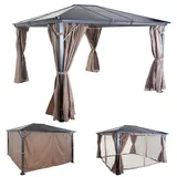 Hardtop Pergola HWC-C74, Garten Pavillon, Kunststoff-Dach Seitenwand + Moskitonetz Alu ~ 3x3,6m