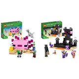 LEGO 21247 Minecraft Das Axolotl-Haus Set, baubare rosa Unterwasserbasis mit Taucherforscher & 21242 Minecraft Die End-Arena Set, Player-vs-Player Battle' Action-Spielzeug