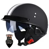 Halbschalenhelm Motorradhelm mit ABS-Schale ECE-zertifizierter Schnellverschluss und abnehmbarem Visier für Erwachsene | Chopper Helm, Mofa Helm Retro, JetHelm Halbhelm für Scooter