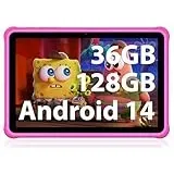 FASTWD Tablet Kinder 10 Zoll Android 14 Tablet,36GB RAM +128 GB ROM (Erweiterbar SD),1280 * 800 IPS Display,5G WiFi,Bluetooth 5.0,Spiele, Kindersicherung,Bildung Tablets(Rosa)