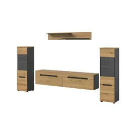 xonox.home Wohnwand Canu Eiche Artisan/Basalt grau ¦ Maße cm B: 272 H: 141