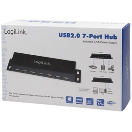 Logilink Wallmount USB-Hub, 7x USB-A 2.0, USB-B 2.0 [Buchse] (UA0148)