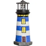 Lemodo Gartendeko Leuchtturm mit Solar 82 cm, handbemalte Gartenfigur blau,weiß