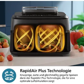 Philips 5000 Series Steam Airfryer Dual Basket NA555/00 Silber/Edelstahl