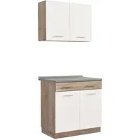 Homestyle4u Küchenzeile 80 cm Eiche Weiß