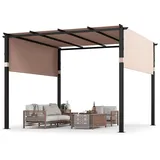GOPLUS Pergola 3x3 m, Pavillon wasserdicht stabil Winterfest, Gartenpavillon aus Metall mit Überdachung, Sonnenschutz freistehend für Garten Hof Terrasse (Beige)