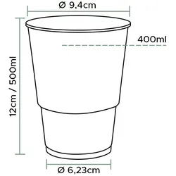 MONOUSO - Wiederverwendbare Plastikbecher PP Transparent 500ml Ø9,4cm (800 Stück)
