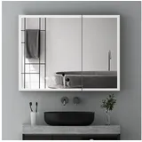 WDWRITTI Hängeschrank Badezimmer Spiegelschrank Schwarz Bad mit beleuchtung Badschrank LED (Badezimmerspiegelschrank 2 türen 80x13x60cm, 3Lichtmodi, Dimmbar, Anti-fog, Speicherfunktion) Alu-Schranktür, Doppelseitiger Spiegel, mit Netzadapter schwarz