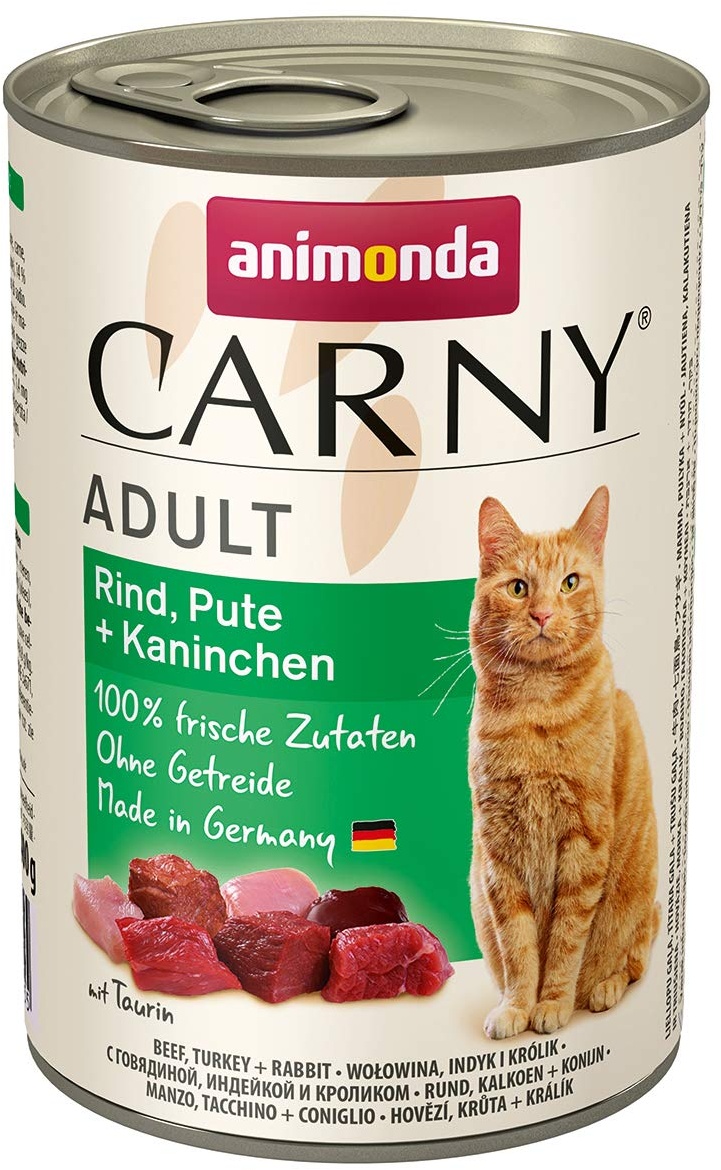 animonda Carny Adult Katzenfutter, Nassfutter für ausgewachsene Katzen, Rind, Pute + Kaninchen, 6 x 400 g