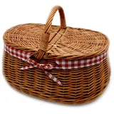 MyBer® Weidenkorb Korb Picknickorb Stabiler Tragekorb mit 2 Deckeln aus Weide geflochten braun mit Stoffeinlage K1-030-SDRW