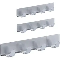 Relaxdays Hakenleiste selbstklebend, 3er Set, je 4 Handtuchhaken, Edelstahl,