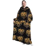 Yzehomijia Lange Hoodie Decke mit Ärmeln für Damen & Erwachsene - Kuscheldecke mit Ärmeln - Weiche & Warme Decke zum Anziehen als Geschenk für Damen Herren.(Lion)
