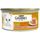 Purina Gourmet Gold, weiches Herzen, Nassfutter für Katzen mit Lachs, 24 Dosen à 85 g