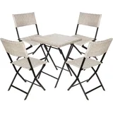 Brubaker Balkonset Lugano mit Tisch und 4 Stühlen - Wetterfest klappbar und platzsparend - Polyrattan Balkonmöbel Set - Sitzgruppe für Balkon Terrasse - Bistroset mit Klappstühlen - Grau/Beige