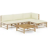 vidaXL Garten-Lounge-Set 5-tlg. Bambus cremeweiß