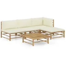 vidaXL Garten-Lounge-Set 5-tlg. Bambus cremeweiß