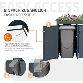 ML-Design Mülltonnenbox 2Er mit Pflanzdach 240L 132x80x124cm Anthrazit aus Stahl