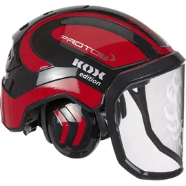 protos® Forsthelm / Schutzhelm Kox Edition mit Gehörschutz und Visier Integral Forest Schwarz/rot Onesize