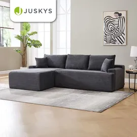 Juskys Eckcouch Cord 3-Sitzer Dunkelgrau