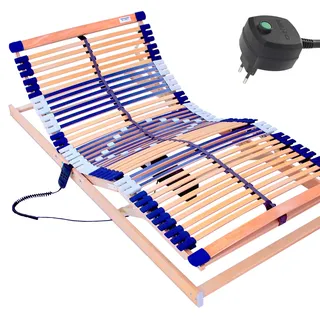 Schlummerparadies elektrischer Lattenrost 100% BUCHE - Kopf- u. Fußteil elektrisch verstellbar - SCHULTERFRÄSUNG, 7 Zonen, 44 Federleisten, Härteregulierung, Mittelgurt - Motor Comfort 44® - fertig montiert (70x190)