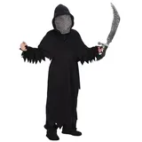 CHAKS Kostüm Halloween Sensenmann Geist 'Black Ghost' für Kinder, Mit Maske schwarz 128