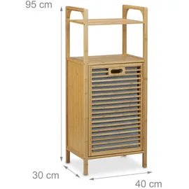 Relaxdays Badregal mit Wäschekorb, Bambus Grau,Hellbraun