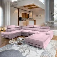 masseno Ecksofa Polyester U-Form mit Schlaffunktion 2-Sitzer Lila