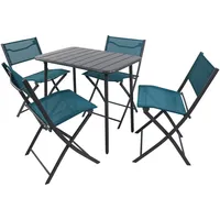 Ambia Garden Gartenset, Schwarz, Türkis, Metall, Kunststoff, Textil, 5-teilig, Tisch klappbar, regenabweisend, rostfrei, UV-beständig, Stuhl klappbar, Balkonmöbel, Balkonmöbel-Sets