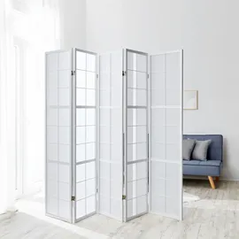 Homestyle4u Paravent Raumteiler Shoji Weiß Holz 220x175x2 cm - Paravents, Paravents