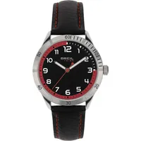 Breil Mate Herren Multifunktionsuhr mit Armband aus Leder, in der Farbe: Schwarz/Rot, Gehäusedurchmesser: 37 mm, EW0620
