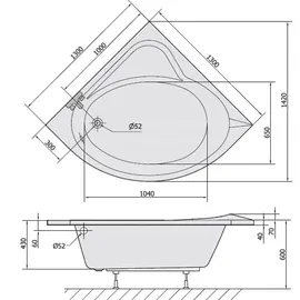 hak Handelsagentur Koch SIRIUS Eckbadewanne 130 x 130 x 45 cm (SET)