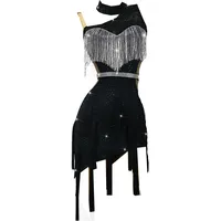 Lateinisches Tanzkleid Damen Fransen Latein Tanzkleider Für Frauen Weißes Latein Turnierkleid Ballsaal Rückenfrei Salsa Samba Rumba Chacha Kostüm Geschenke Für Frauen,Schwarz,M - M