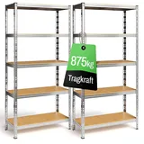 Ondis24 2er Set Metallregal Thomas, Lagerregal 90x40x180 (H) cm, Kellerregal bis 875kg belastbar, Silber, mit 5 Fachböden, je 175 kg belastbar, höhenverstellbar, Schwerlastregal (Easy-Mount)