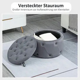 Homcom Sitzhocker mit Stauraum Deckel Runde Samtoptik Knöpfen Grau Ø60 x 40 cm