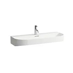 LAUFEN Sonar Aufsatzwaschtisch H8163477571081 100x42cm, Unterseite geschliffen, wandmontiert, mit Überlauf, mit 3 Hahnloch, weiß matt