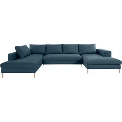 Wohnlandschaft OTTO PRODUCTS "Finnja, viel Platz, wahlweise Bettfunktion und Bettkasten, U-Form", blau (dunkelblau), B:351cm H:83cm T:210cm, Luxus-Microfaser: aus recycleten Textilien (100% PES), Sofas, Wohnlandschaft