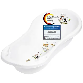 Kinderwelt Babywanne 100 cm - Baby Badewanne mit Funny Farm Motiv - BPA-Frei - Wanne zum Baden für Babys und Neugeborene -aqua