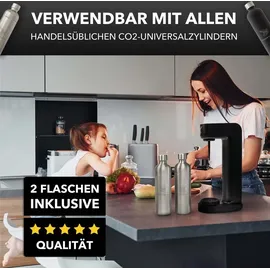 Luckymoose Infinity Wassersprudler schwarz mit 2x 1,25L Edelstahlflaschen