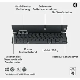 Logitech Keys-To-Go 2 für iPad, iPhone, Mac und Apple TV kabellose Tastatur Graphite