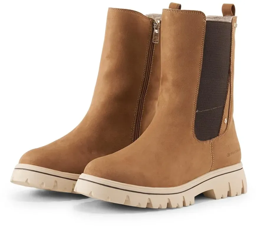 TOM TAILOR Damen Wasserfeste Stiefel mit Fütterung, beige, Uni, Gr. 39