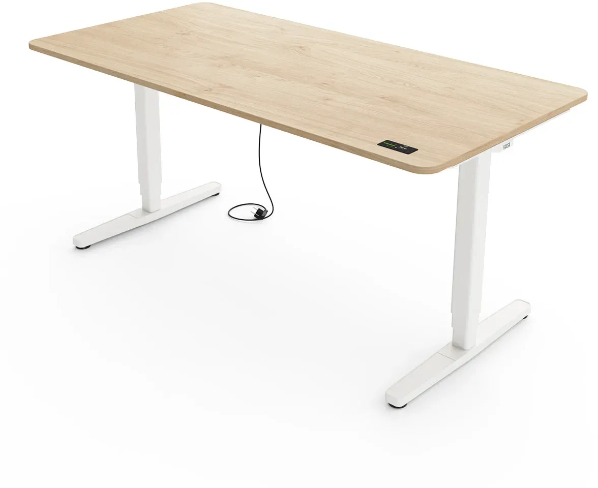 Yaasa Desk Pro, 140x80 cm, Eiche hell/Weiß - Höhenverstellbarer Schreibtisch