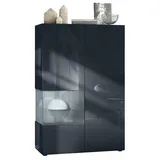 Vladon Standvitrine Morena V2 91,5 x 136,5 x 37 cm Grau/Schwarz matt/Schwarz Hochglanz