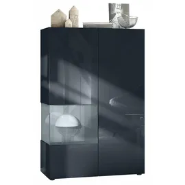 Vladon Standvitrine Morena V2 91,5 x 136,5 x 37 cm Grau/Schwarz matt/Schwarz Hochglanz