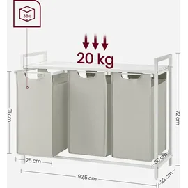 VASAGLE Wäschekorb 3 x 38 L mit Ablage, weiß