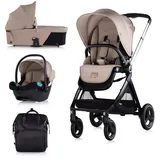 Chipolino Kinderwagen Elite 3 in 1 i-Size Babyschale Sportsitz Babywanne Tasche braun