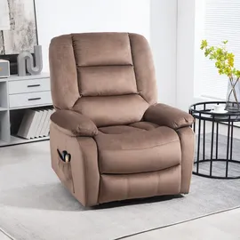 Homcom Fernsehsessel mit Aufstehhilfe Elektrisch mit Liegefunktion, Massagesessel mit Wärme, Fußteil, Seitentasche, Timer, Braun Kunststoff, 93x110x90 cm, Wohnzimmer, Sessel, Polstersessel