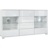 Vladon Sideboard 138,5 x 75,5 x 35 cm Weiß matt/Weiß Hochglanz