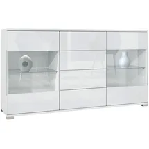 Vladon Sideboard 138,5 x 75,5 x 35 cm Weiß matt/Weiß Hochglanz